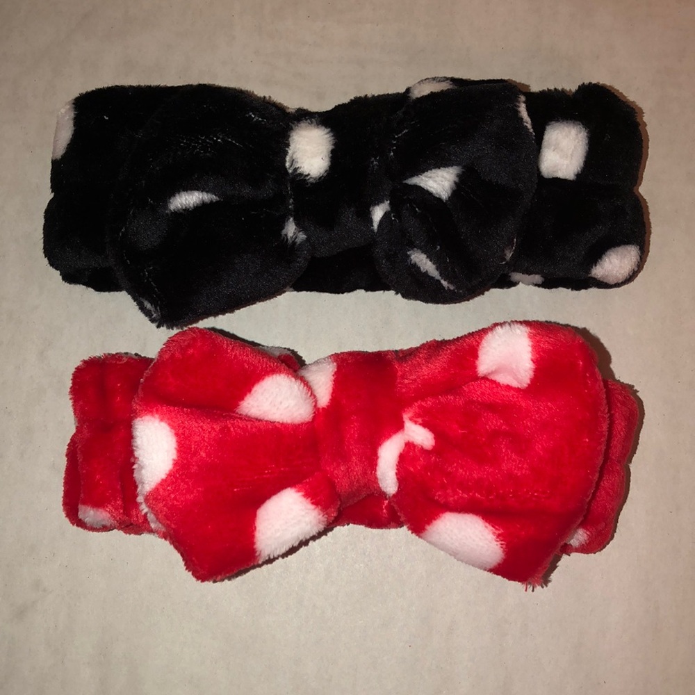 TERGY Two Spa Headbands Red and Black with White Polka Dots Set NWOT